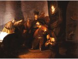 `Judas Returns the Thirty Pieces of Silver` by Rembrandt. Panel, 1629. England, private collection.